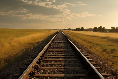 草原的铁路铁轨图片