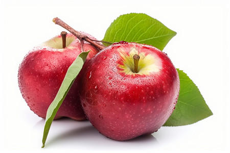 带叶子红苹果新鲜健康的红苹果背景
