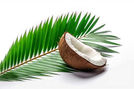 白色背景中的椰子和叶子图片