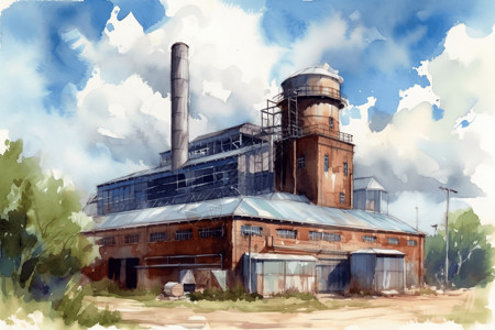 蓝天和白云下的工厂背景图片