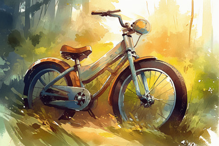 自行车车灯电动自行车的水彩画插画