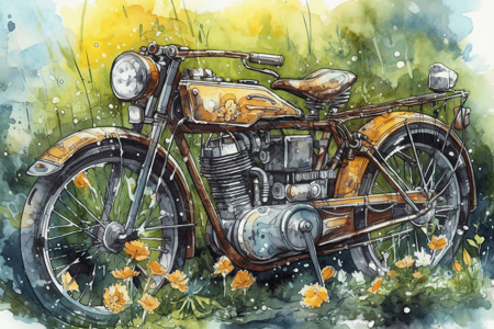 老式自行车摩托自行车插画