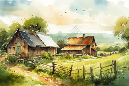 景观道路乡村农场的景观插画