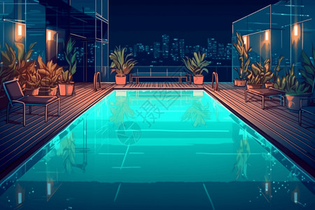 泳池扶手别墅里的高级游泳池插画