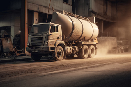 工地运输混凝土由卡车搅拌机运输设计图片