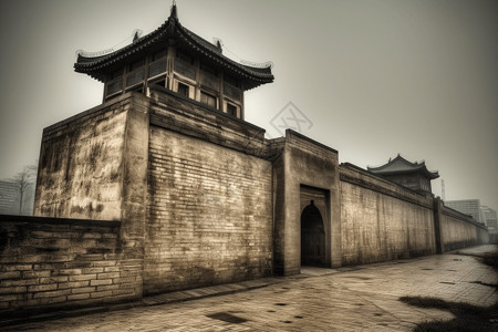 中国风建筑大门带有大门古老的城墙设计图片