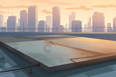 路桥养护夕阳下的混凝土楼板平面插图插画