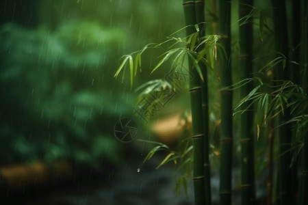 充满活力的雨中竹林背景图片