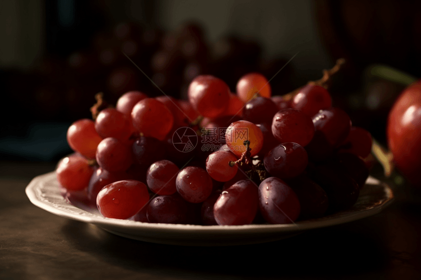 盘子里多汁的红葡萄图片
