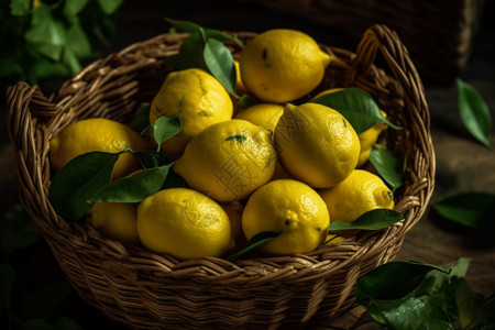 好吃的柠檬水果柳条筐高清图片