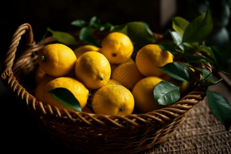 酸酸的柠檬蔬菜柳条筐高清图片