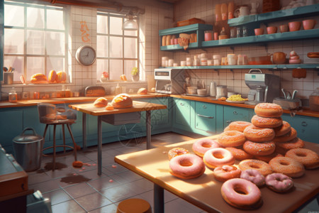 光滑瓷砖厨房甜甜圈插画