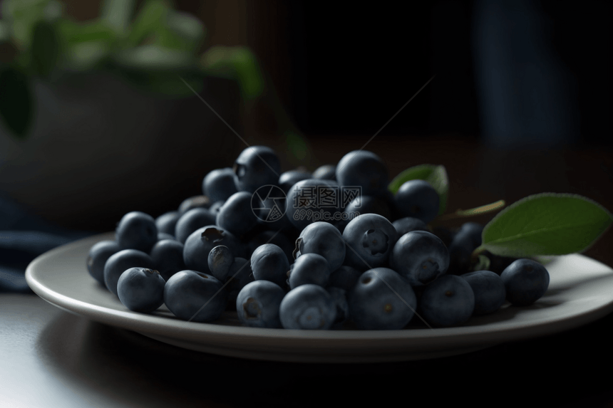 白色盘子里的蓝莓图片