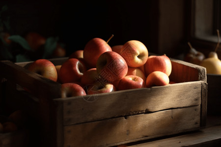 木箱上的苹果背景图片