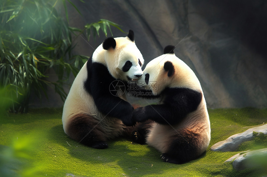 两只熊猫玩概念图图片