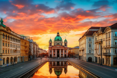 维也纳广场的落日场景背景