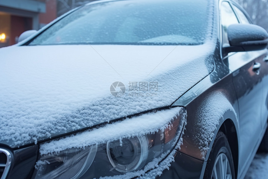 冬天车上覆盖的雪图图片