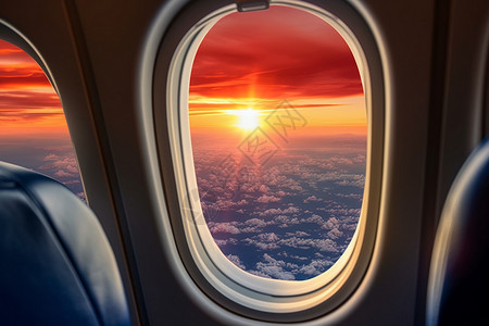 飞机窗外的落日景象背景图片