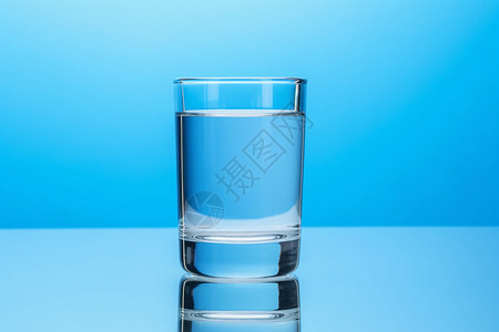 蓝色背景玻璃水杯高清图片