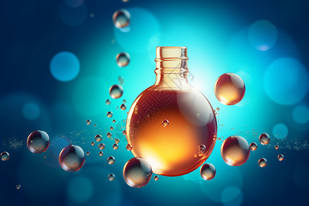 蜂蜜气泡素材具有分子背景的化妆品精华油液体气泡设计图片