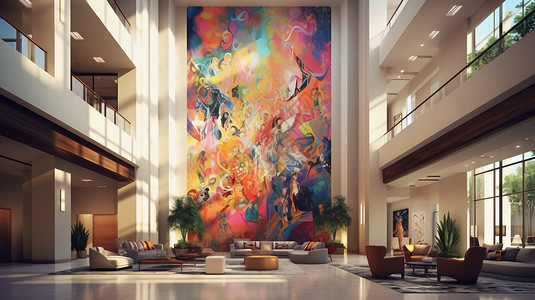 酒店壁画现代酒店大堂图片设计图片