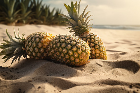 清爽菠萝沙滩场景图片