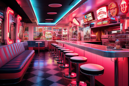 红色酒吧卡拉ok酒吧复古餐厅效果图设计图片