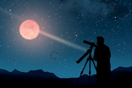 天文学家用望远镜看星星和月亮背景图片
