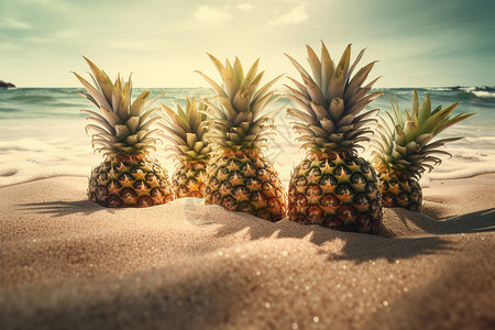 清爽菠萝沙滩图背景图片