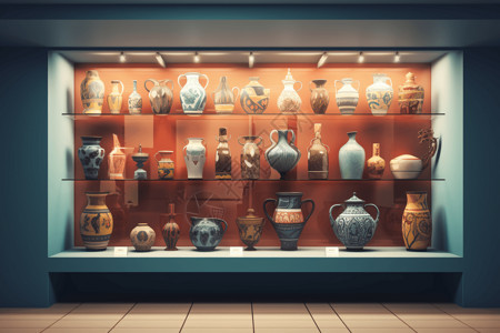古宅院古代陶器展览设计图片
