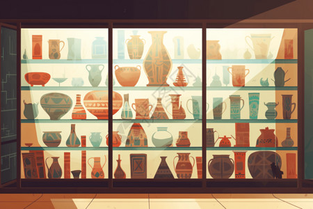 平面玻璃古代陶器展览平面插图插画