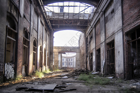 荒废废墟荒废的废弃工厂背景