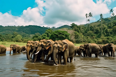 成群结队的大象背景图片