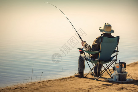 钓鱼椅子河边的钓鱼者背景