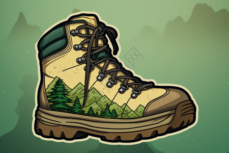 徒步旅行鞋徒步旅行靴贴纸插画