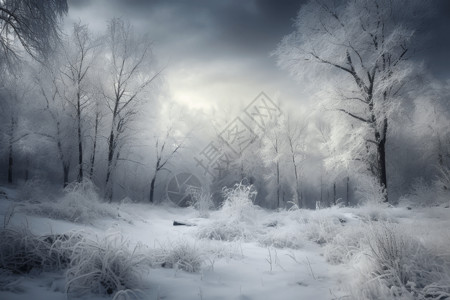 积雪覆盖的树林背景图片
