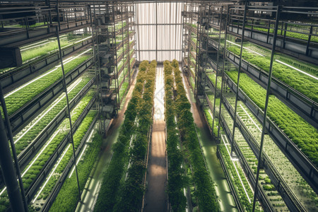 蔬菜工厂宽敞而现代的垂直农场背景