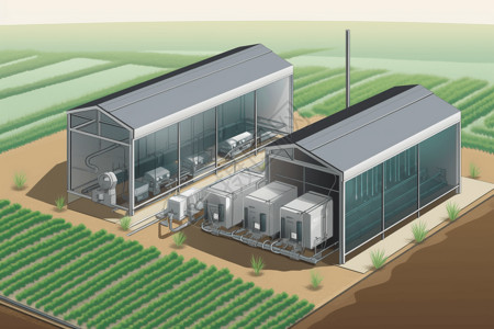 工业土地有智能设备的菜田插画
