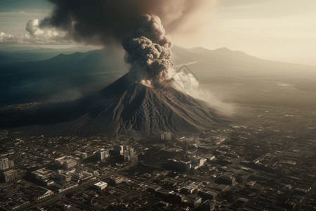 城市中的火山爆发图片