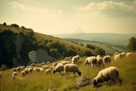 山上放牧的绵羊图片