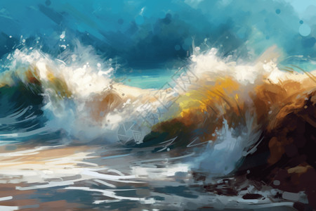巨浪拍打着海岸图片