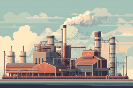 烟囱排放发电厂工业区插画