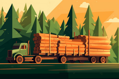 生物拉德斯卡装载到卡车上的木头插画