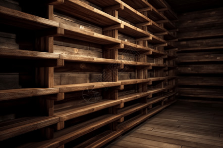 仓库里的木制架子图片