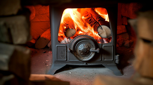 柴火炉灶取暖背景图片