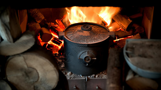 柴火炉灶烹饪美食图片
