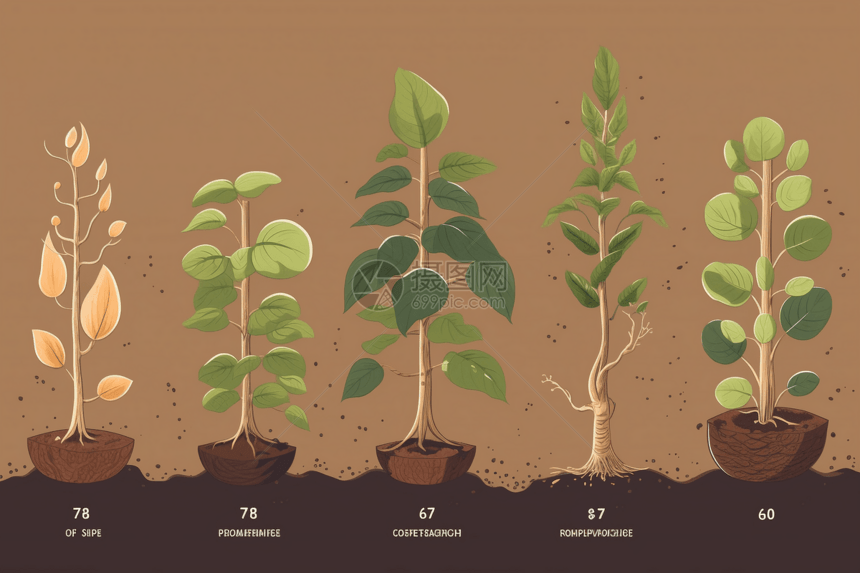 中草药植物的生长过程创意插图图片