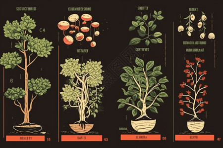 中草药植物的生长过程平面插图高清图片