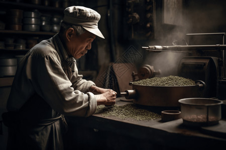 中药加工工人研磨草药现场背景