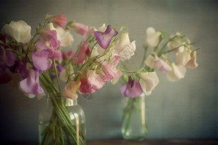 花瓶中美丽的豌豆花背景图片